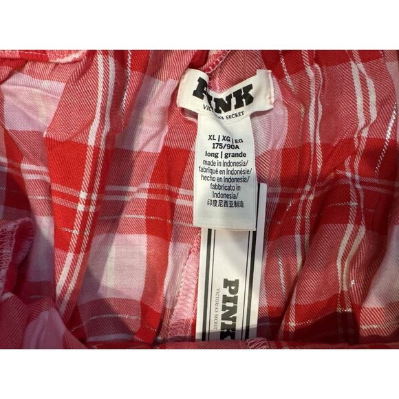 Victorias Secret XL Cotton Pajama Pants Pink Christmas Stripe Cabin Lounge NEW - Picture 8 of 14